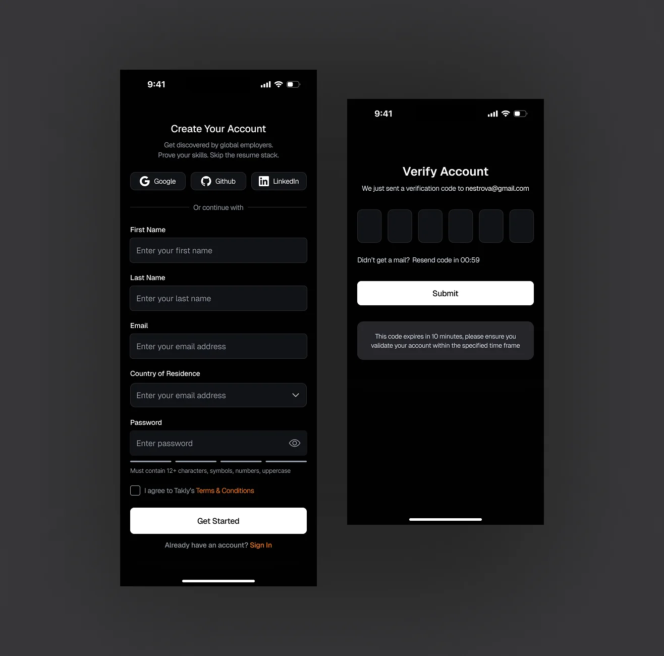 Sign Up Screens